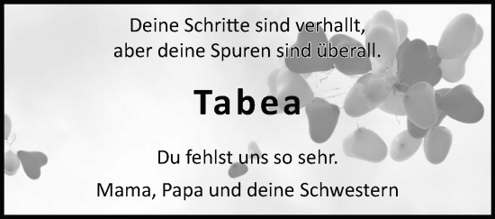 Traueranzeige von Tabea  von Marbacher Zeitung