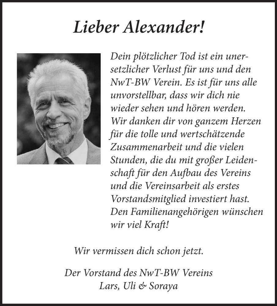  Traueranzeige für Alexander  vom 09.09.2022 aus Marbacher Zeitung