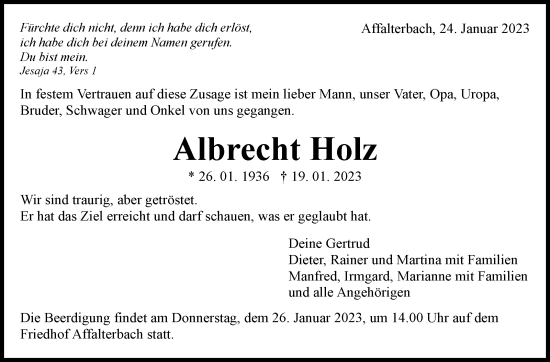Traueranzeige von Albrecht Holz von Marbacher Zeitung