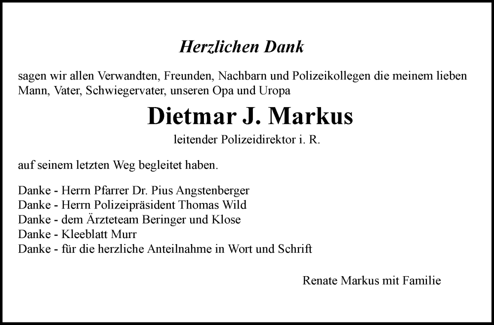  Traueranzeige für Dietmar J. Markus vom 24.02.2023 aus Marbacher Zeitung