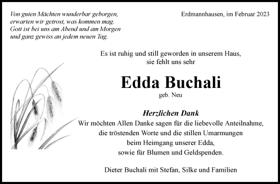 Traueranzeige von Edda Buchali von Marbacher Zeitung