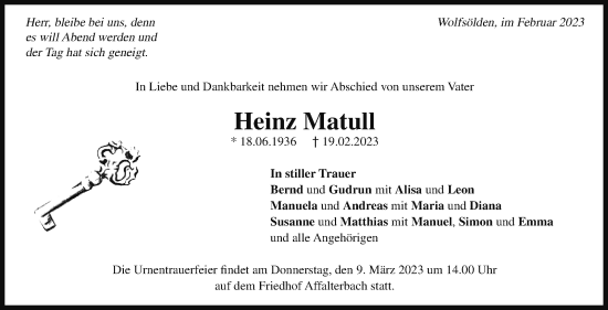 Traueranzeige von Heinz Matull von Marbacher Zeitung