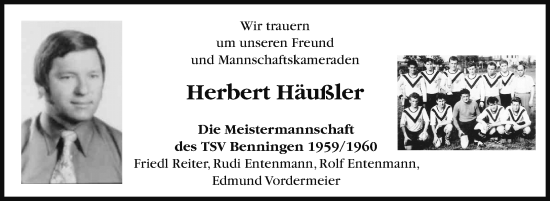 Traueranzeige von Herbert Häußler von Marbacher Zeitung