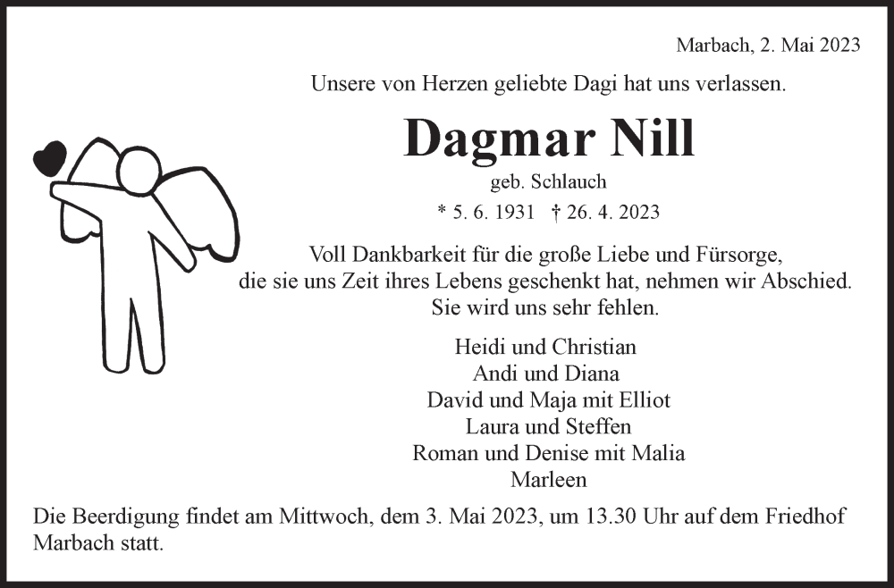  Traueranzeige für Dagmar Nill vom 02.05.2023 aus Marbacher Zeitung