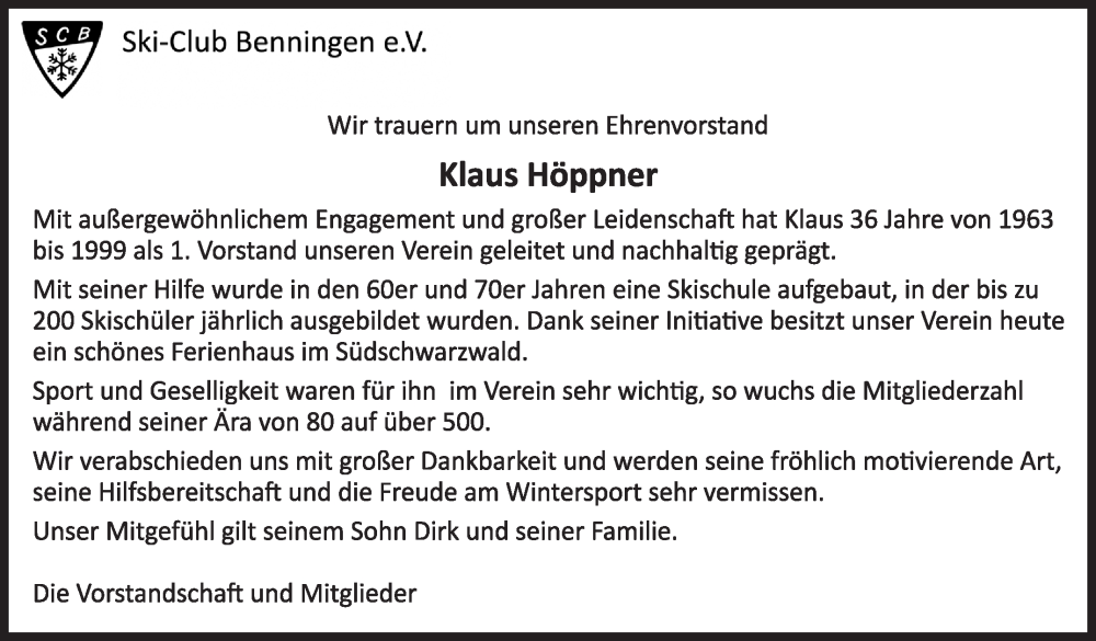  Traueranzeige für Klaus Höppner vom 11.05.2023 aus Marbacher Zeitung