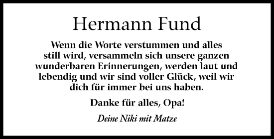 Traueranzeige von Hermann Fund von Marbacher Zeitung