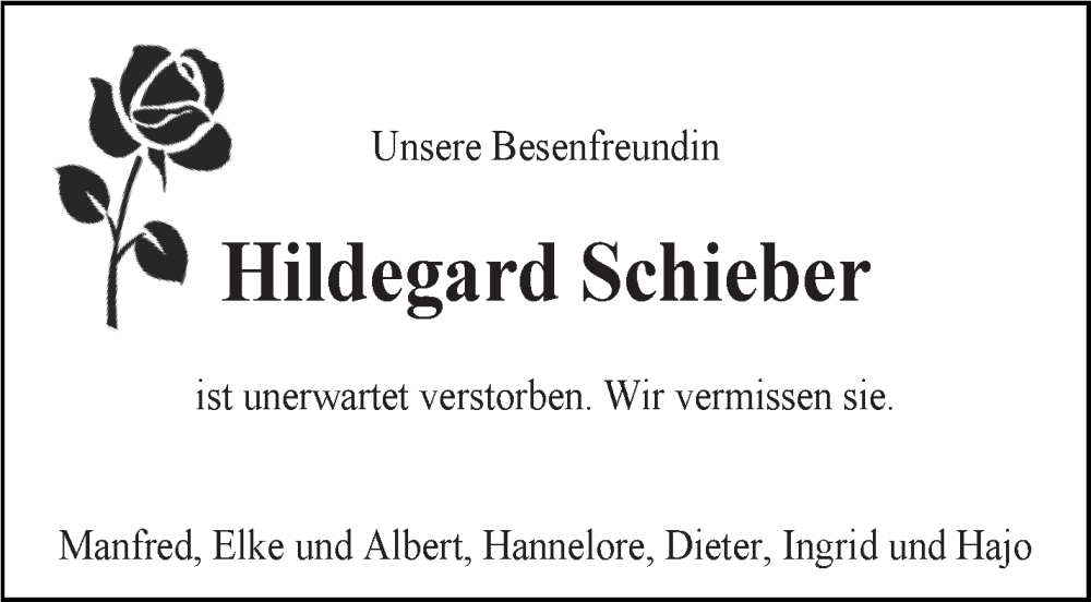  Traueranzeige für Hildegard Schieber vom 20.07.2023 aus Marbacher Zeitung