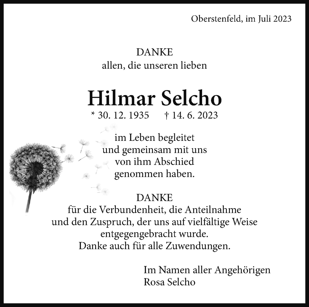  Traueranzeige für Hilmar Selcho vom 14.07.2023 aus Marbacher Zeitung
