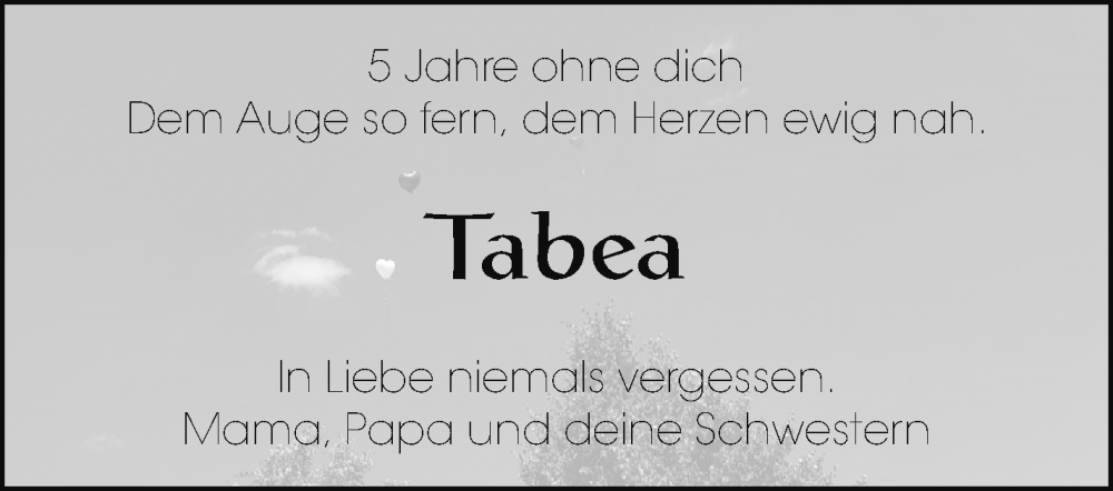  Traueranzeige für Tabea  vom 12.07.2023 aus Marbacher Zeitung
