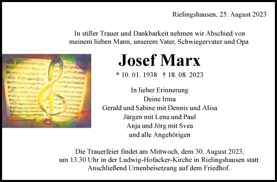 Traueranzeige von Josef Marx von Marbacher Zeitung