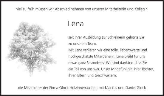 Traueranzeige von Lena  von Marbacher Zeitung