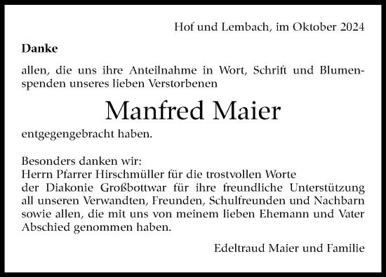 Traueranzeige von Manfred Maier von Marbacher Zeitung