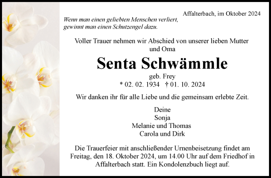 Traueranzeige von Senta Schwämmle von Marbacher Zeitung