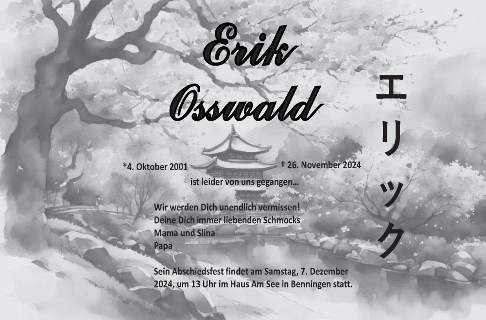  Traueranzeige für Erik Osswald vom 02.12.2024 aus Marbacher Zeitung