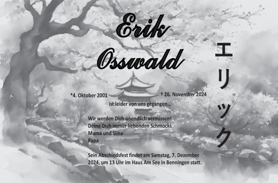 Traueranzeige von Erik Osswald von Marbacher Zeitung