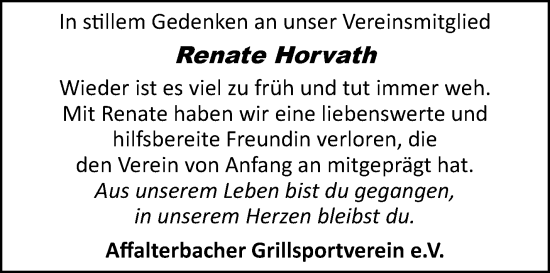Traueranzeige von Renate Horvath von Marbacher Zeitung