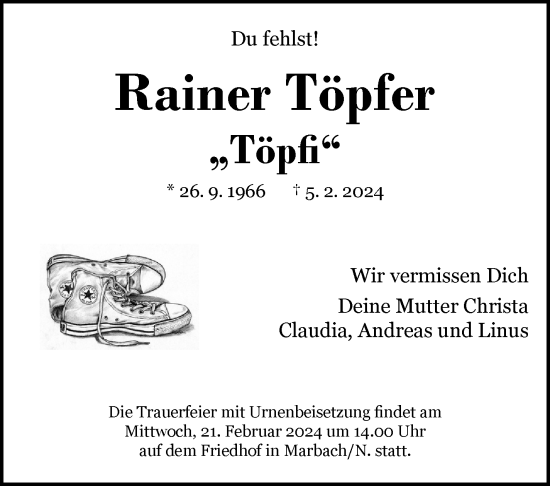 Traueranzeige von Rainer Töpfer 