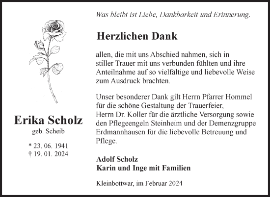 Traueranzeige von Erika Scholz von Marbacher Zeitung