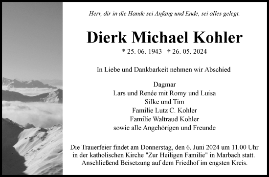 Traueranzeige von Dierk Michael Kohler von Marbacher Zeitung