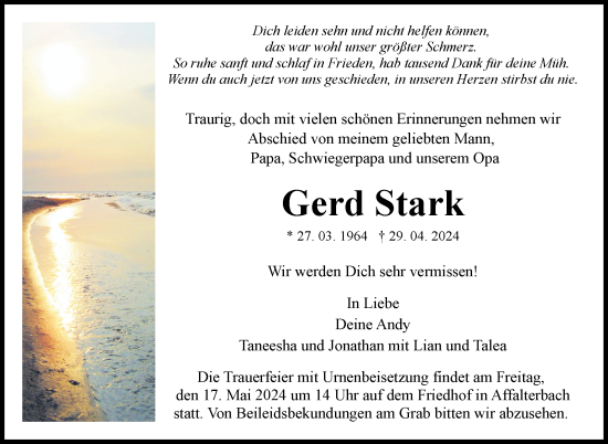 Traueranzeige von Gerd Stark von Marbacher Zeitung