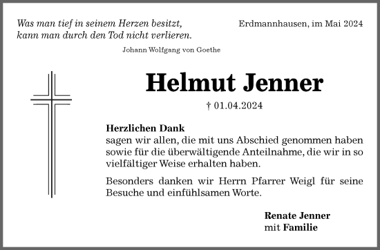 Traueranzeige von Helmut Jenner von Marbacher Zeitung