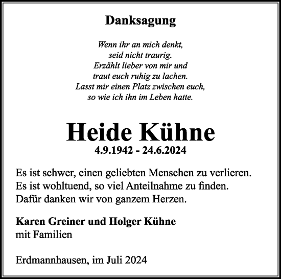 Traueranzeige von Heide Kühne von Marbacher Zeitung