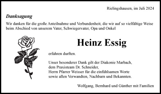 Traueranzeige von Heinz Essig von Marbacher Zeitung