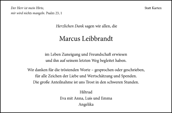 Traueranzeige von Marcus Leibbrandt von Marbacher Zeitung