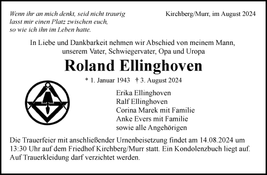 Traueranzeige von Roland Ellinghoven von Marbacher Zeitung