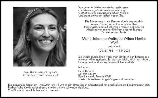 Traueranzeige von Mona Johanna Waltraud Wilma Hertha von Marbacher Zeitung