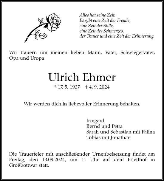 Traueranzeige von Ulrich Ehmer von Marbacher Zeitung