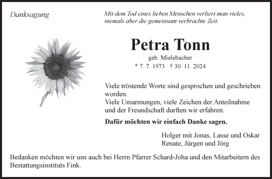 Traueranzeige von Petra Tonn von Marbacher Zeitung