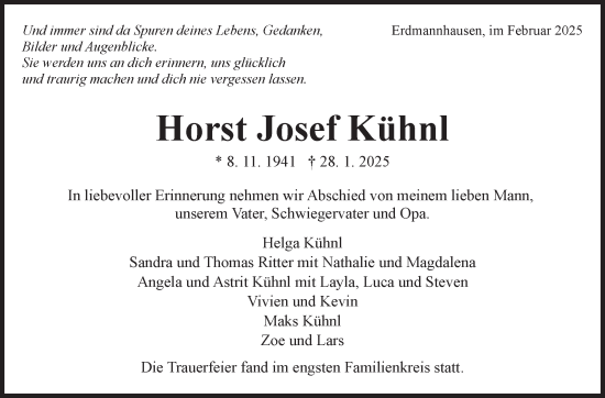 Traueranzeige von Horst Josef Kühnl von Marbacher Zeitung