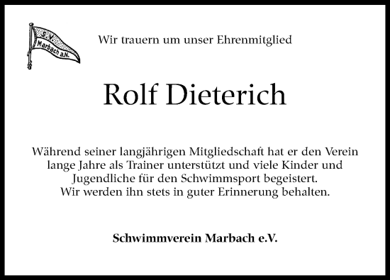 Traueranzeige von Rolf Dieterich von Marbacher Zeitung