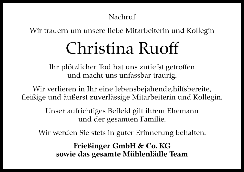  Traueranzeige für Christina Ruoff vom 21.03.2025 aus Marbacher Zeitung