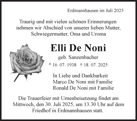 Traueranzeige von Elli De Noni von Marbacher Zeitung