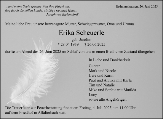 Traueranzeige von Erika Scheuerle von Marbacher Zeitung