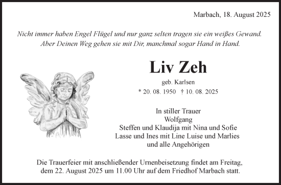 Traueranzeige von Liv Zeh von Marbacher Zeitung