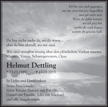Traueranzeige von Helmut Dettling von Leonberger Kreiszeitung / Strohgäu Extra