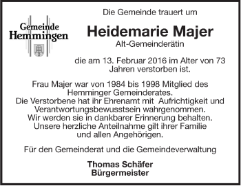 Traueranzeige von Heidemarie Majer von Leonberger Kreiszeitung / Strohgäu Extra