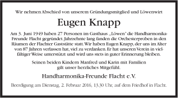 Traueranzeige von Eugen Knapp von Leonberger Kreiszeitung / Strohgäu Extra