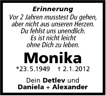 Traueranzeige von Monika  von Leonberger Kreiszeitung / Strohgäu Extra