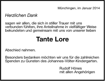 Traueranzeige von Tante Lore von Leonberger Kreiszeitung / Strohgäu Extra