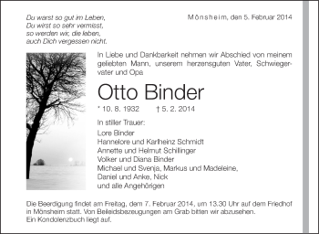 Traueranzeige von Otto Binder von Leonberger Kreiszeitung / Strohgäu Extra