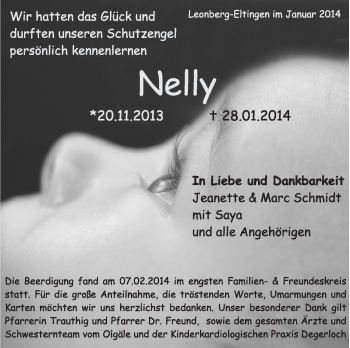 Traueranzeige von Nelly Schmidt von Leonberger Kreiszeitung / Strohgäu Extra