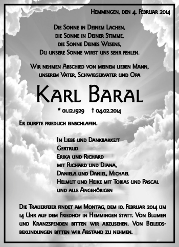 Traueranzeige von Karl Baral von Leonberger Kreiszeitung / Strohgäu Extra