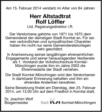 Traueranzeige von Rolf Löffler von Leonberger Kreiszeitung / Strohgäu Extra