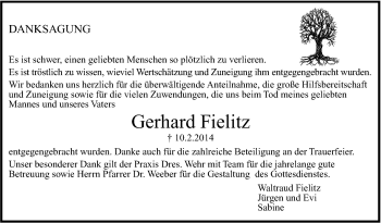 Traueranzeige von Gerhard Fielitz von Leonberger Kreiszeitung / Strohgäu Extra