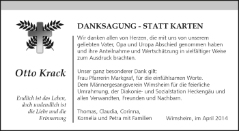 Traueranzeige von  Otto Krack von Leonberger Kreiszeitung / Strohgäu Extra