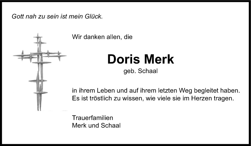  Traueranzeige für Doris Merk vom 21.06.2014 aus Leonberger Kreiszeitung / Strohgäu Extra